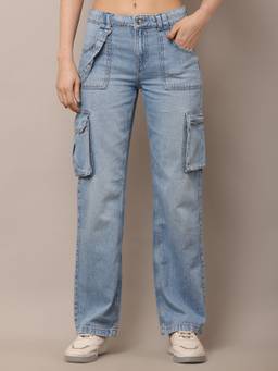 NOBARR - Women's Cotton Full Length Button Closure Blue Jeans