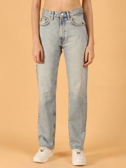 NOBARR - Women's Blue High-Rise Straight-Leg Denim Jeans