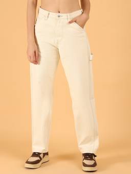 NOBARR - Women's White Straight-Fit Cotton Utility Jeans