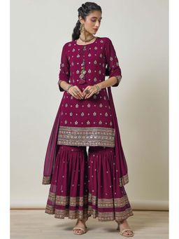 Soch - Women Pink Embroidered Kurta with Sharara and Dupatta (Set of 3)