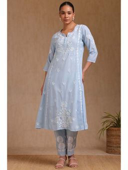 Soch - Women Blue Embroidered Kurta with Pant (Set of 2)