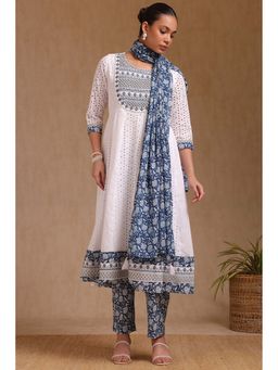 Soch - Women White Embroidered Anarkali Kurta with Pant and Dupatta (Set of 3)