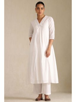 Soch - Women White Solid Kurta with Palazzo (Set of 2)