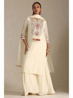 Soch - Women Off White Embroidered Kurta with Palazzo and Dupatta (Set of 3)