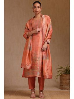 Soch - Women Peach Embroidered Kurta with Pant and Dupatta (Set of 3)