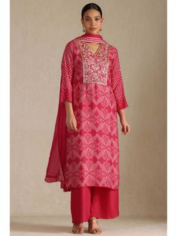 Soch - Women Pink Embroidered Kurta with Palazzo and Dupatta (Set of 3)