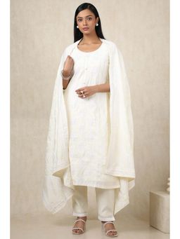 Soch - Women White Embroidered Kurta with Pant and Dupatta (Set of 3)