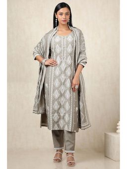 Soch - Women Grey Embroidered Kurta with Pant and Dupatta (Set of 3)
