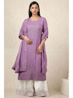 Soch - Women Purple Embroidered Kurta with Palazzo and Dupatta (Set of 3)