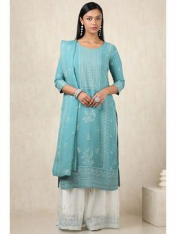 Soch - Women Blue Embroidered Kurta with Palazzo and Dupatta (Set of 3)