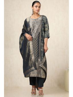 Soch - Women Navy Blue Paisley Kurta with Pant and Dupatta (Set of 3)