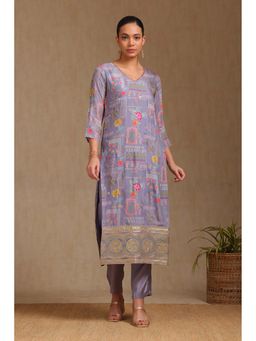 Soch - Women Blue Printed Kurta with Pant (Set of 2)