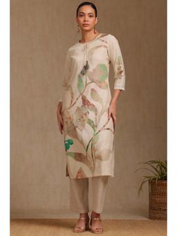 Soch - Women Beige Printed Kurta with Pant (Set of 2)