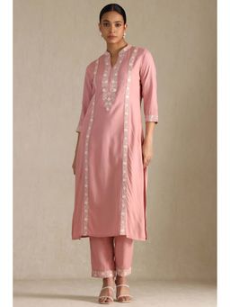 Soch - Women Peach Embroidered Kurta with Pant (Set of 2)