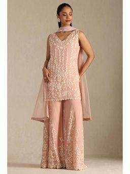 Soch - Women Peach Embroidered Kurta with Sharara and Dupatta (Set of 3)