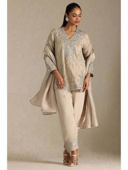 Soch - Women Beige Embroidered Kurta with Pant and Dupatta (Set of 3)