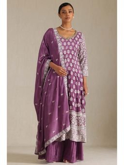 Soch - Women Purple Embroidered Kurta with Palazzo and Dupatta (Set of 3)