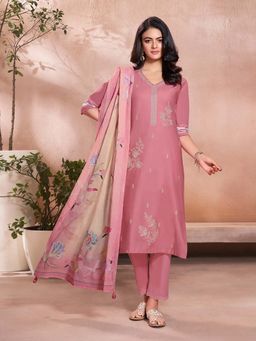 Seerat - Women Pink Embroidered Kurta with Pant and Dupatta (Set of 3)