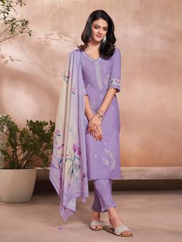 Seerat - Women Lavender Embroidered Kurta with Pant and Dupatta (Set of 3)