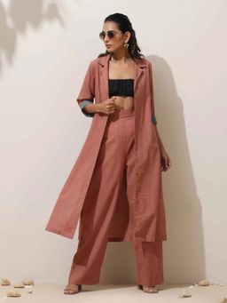 trueBrowns - Peach Cotton Linen Kurta Pant Set (Set of 2)