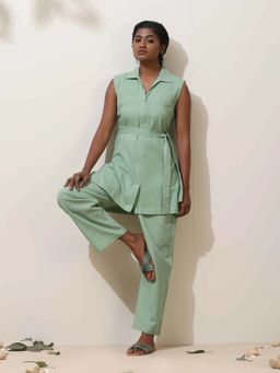 trueBrowns - Mint Green Cotton Linen Co-Ord Set (Set of 3)