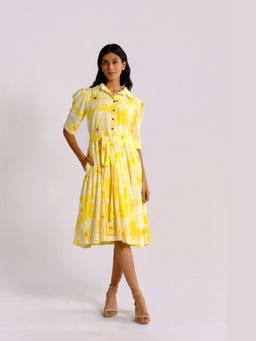 BUDUN - August Yellow Floral Embroidered Shirt Dress