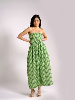 BUDUN - Ava Green Striped Strapless Midi Dress