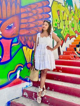 BUDUN - Alma White Crochet Bodice Short Tiered Dress