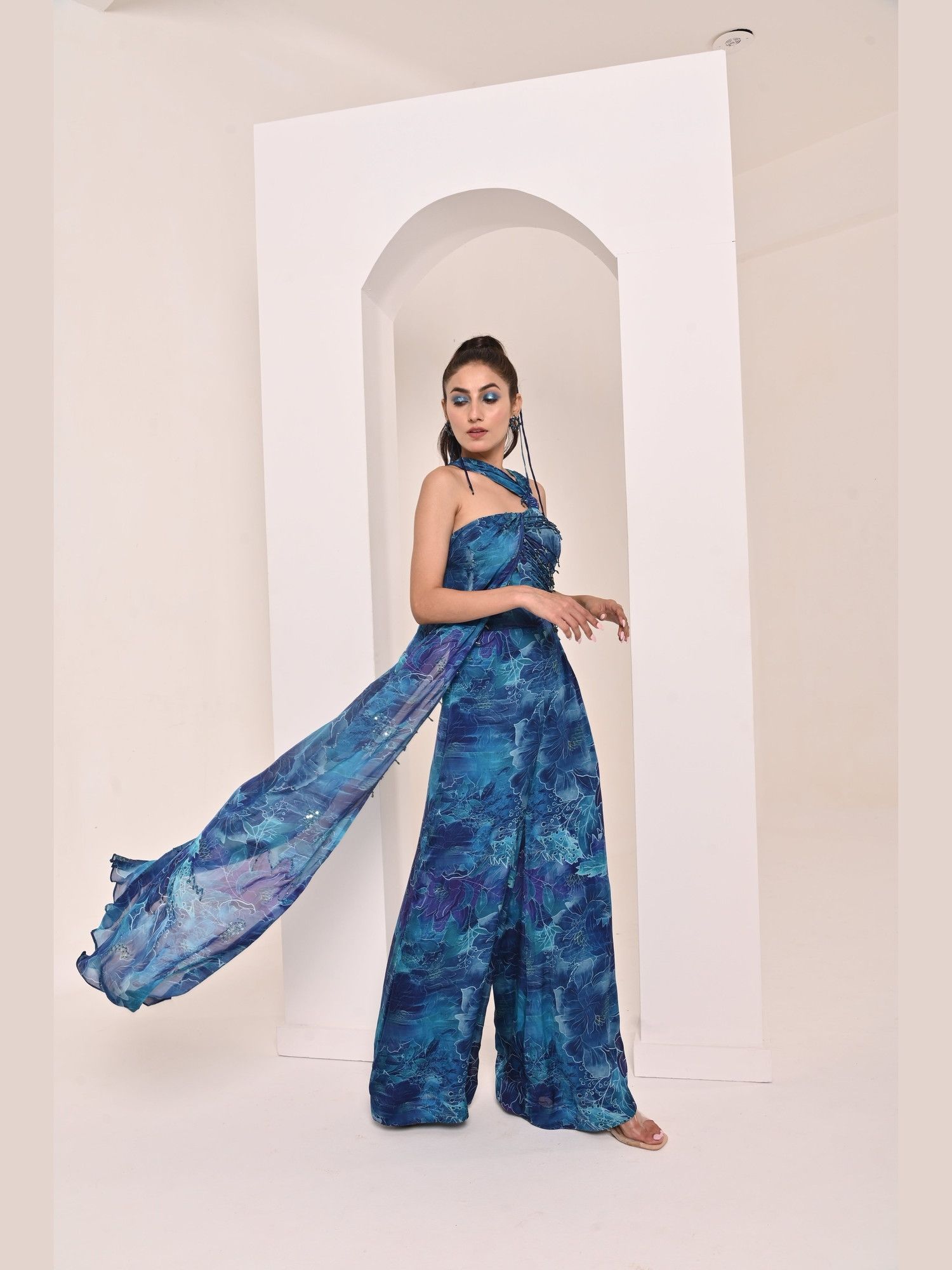 Blue Floral Printed Jumpsuit