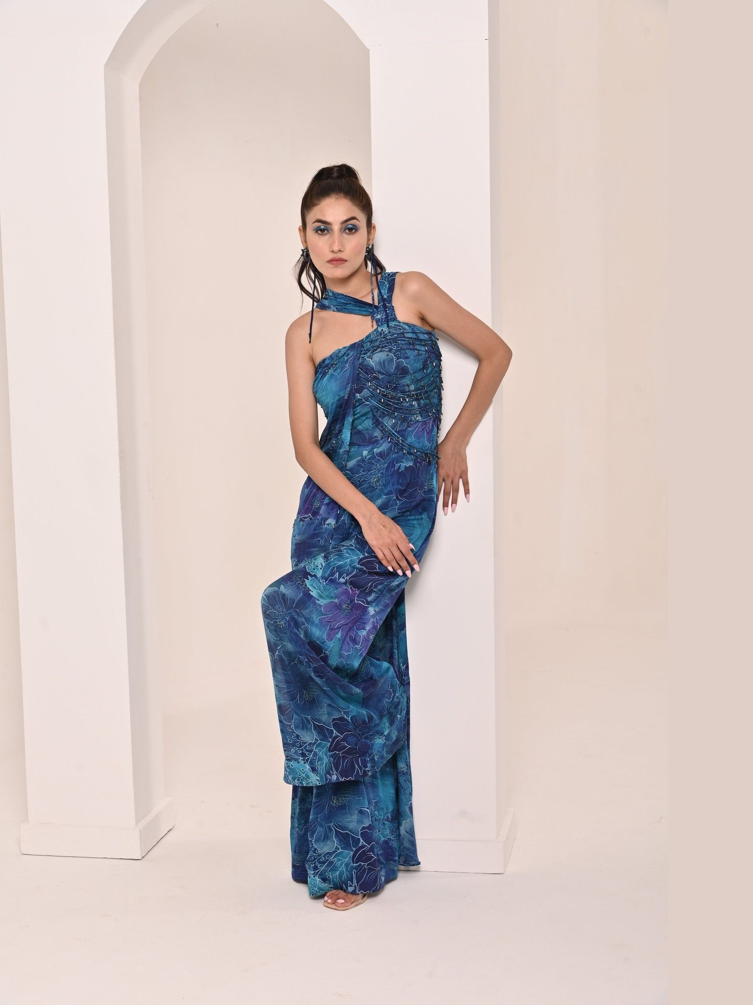 Blue Floral Printed Jumpsuit