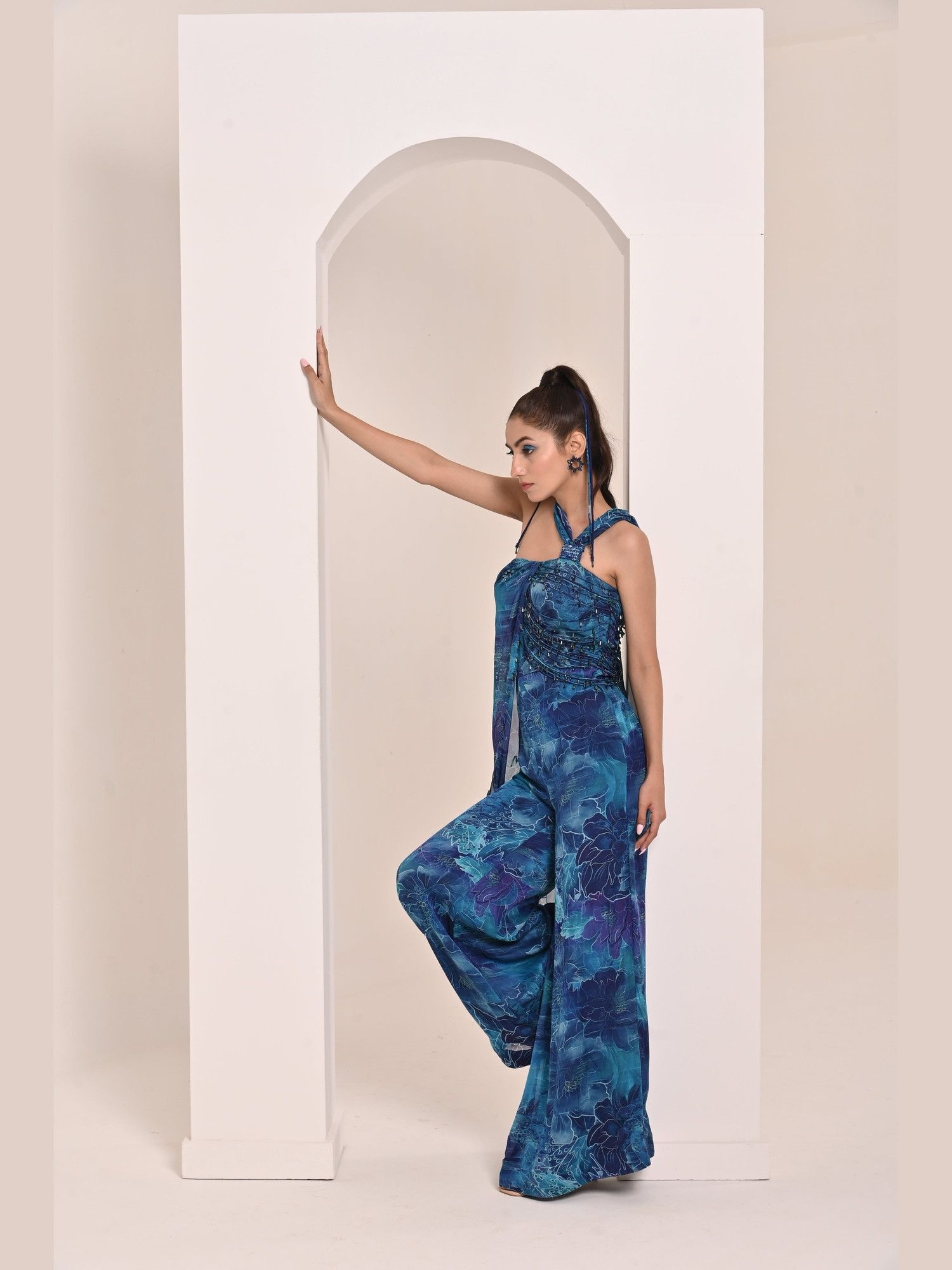 Blue Floral Printed Jumpsuit