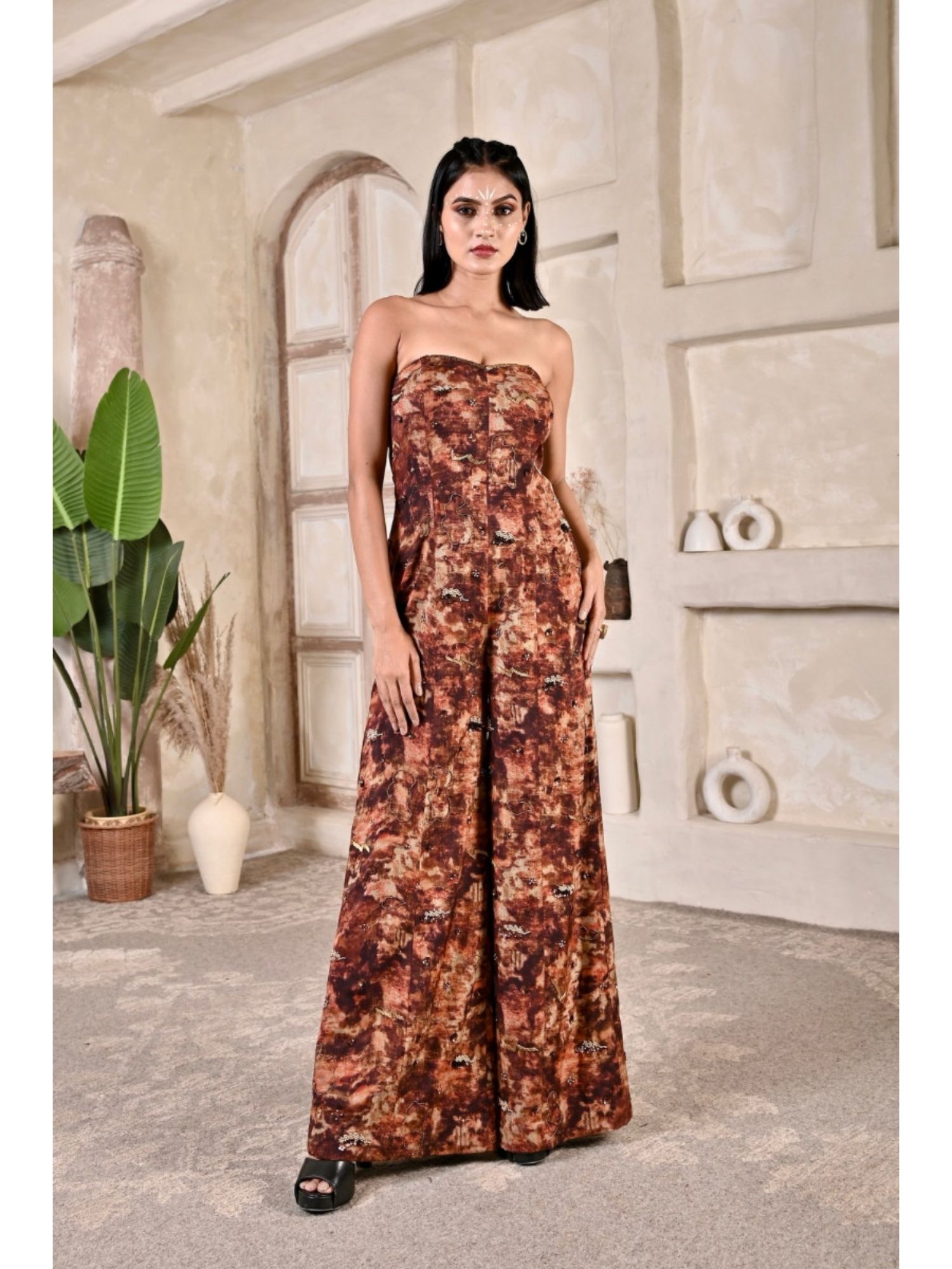 Navira Brown Printed Jumpsuit