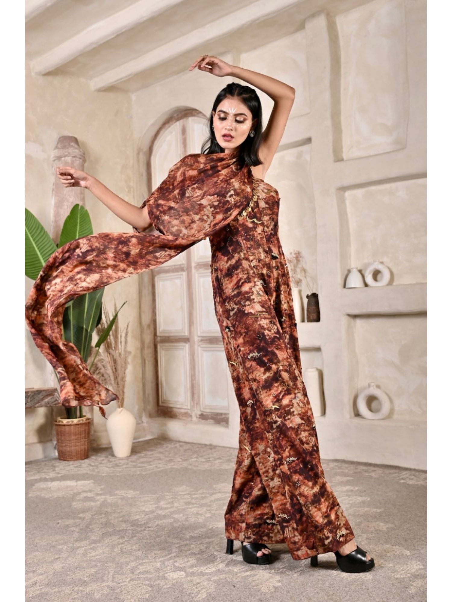 Navira Brown Printed Jumpsuit