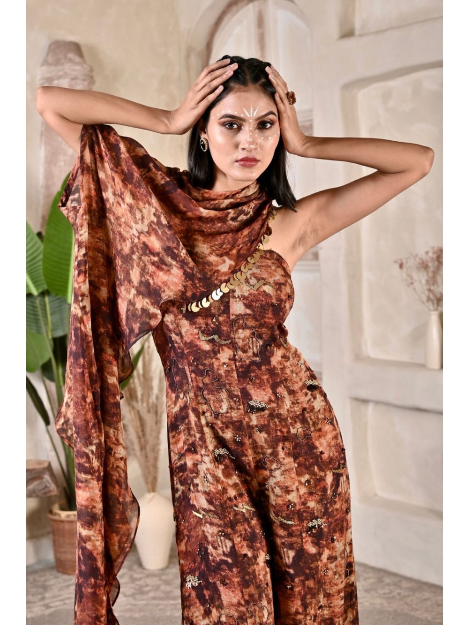 Navira Brown Printed Jumpsuit
