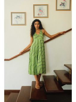 BUDUN - Esme Green Striped Sleeveless Midi Dress