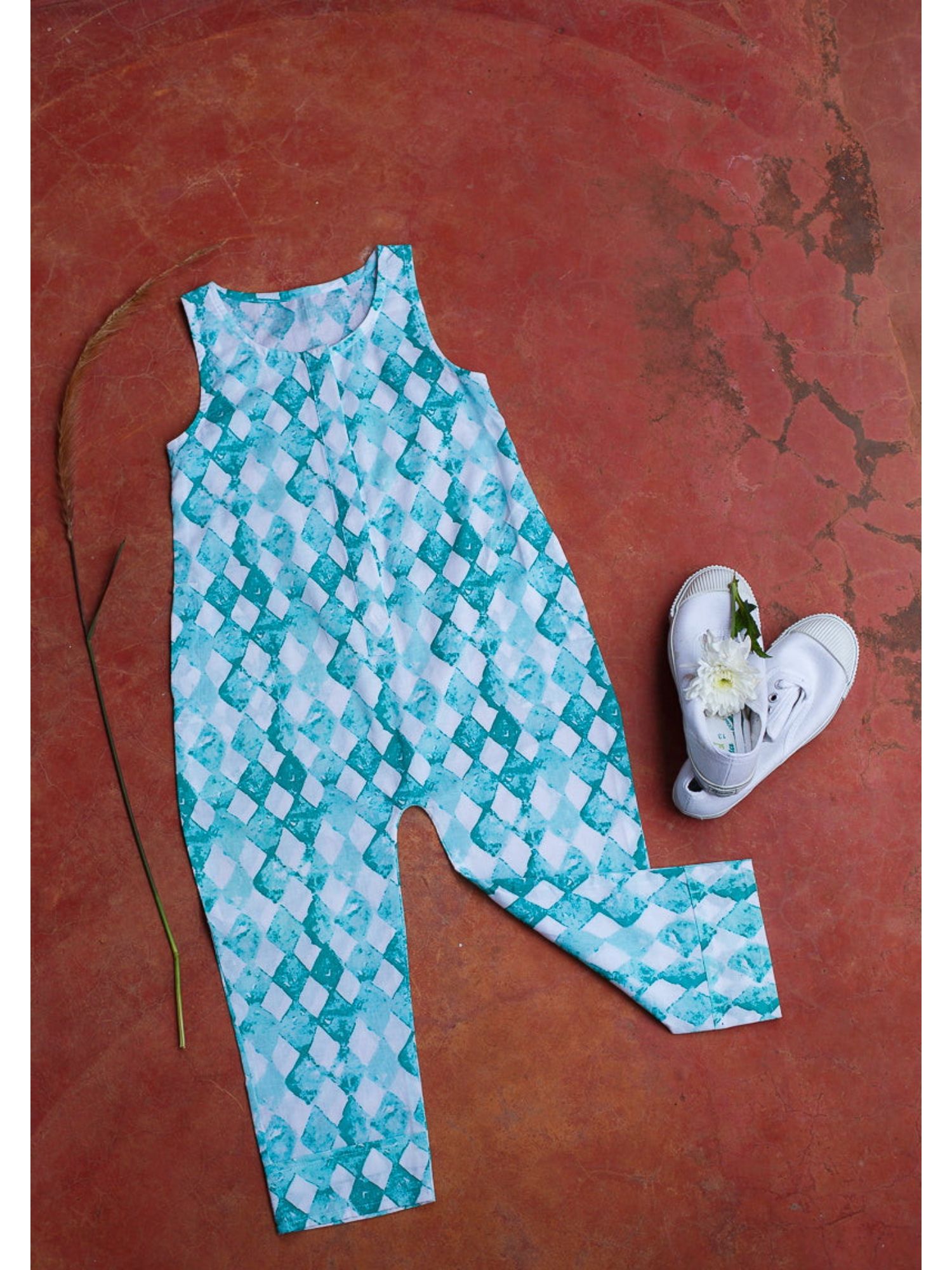 Aqua Stainglass Organic Cotton Jumpsuit