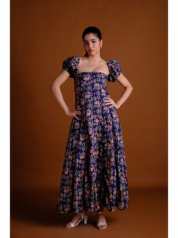 BUDUN - Margot Navy Floral Panelled Maxi Dress