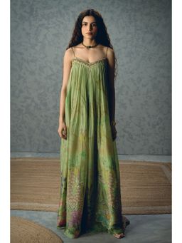 Paulmi & Harsh - Yume Women's Organza Silk Green Sleeveless Jumpsuit