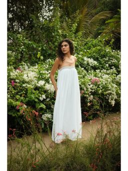 BUDUN - Thea White Embroidered Strapless Maxi Dress
