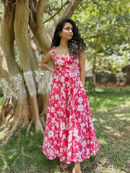 BUDUN - Tahlia Pink Floral Embroidered Maxi Dress