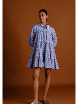 BUDUN - Zoe Candy Striped Short Flared Tiered Shirt Dress
