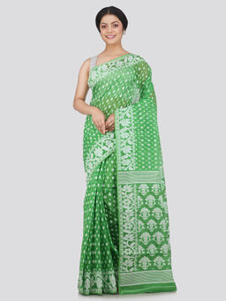 PinkLoom - Womens Soft Cotton Blend Jamdani Saree without Blouse -Green