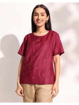 Fabindia - Wine Viscose Silk Waist Length Top