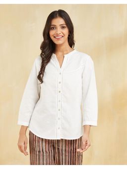 Fabindia - White Cotton Linen Printed Shirt