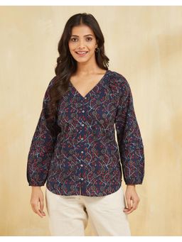 Fabindia - Red Cotton Ajrakh Printed Top