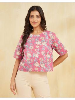 Fabindia - Pink Cotton Printed Top