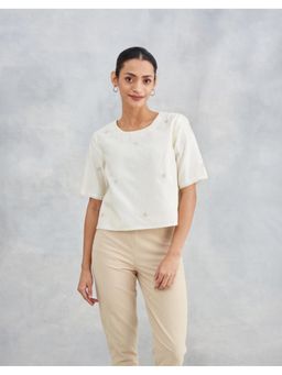 Fabindia - White Cotton Silk Embroidered Top