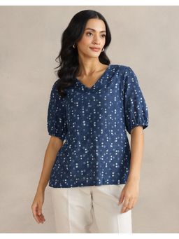 Fabindia - Indigo Cotton Printed Top