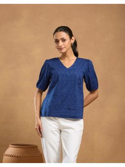 Fabindia - Navy Cotton Cutwork Top