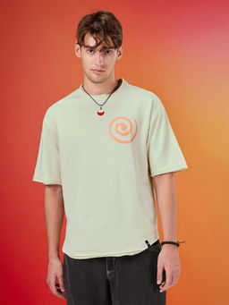 Bewakoof - Naruto Men's Beige Naruto Uzumaki Graphic Printed Oversized T-Shirt